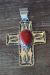 Native American Jewelry Nickel Silver Coral Cross Pendant by Jackie Cleveland!