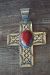 Native American Jewelry Nickel Silver Coral Cross Pendant by Jackie Cleveland!