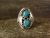 Navajo Sterling Silver Feather & Turquoise Ring Signed MR - Size 10