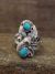 Navajo Indian Sterling Silver & Turquoise Feather Ring - Size 7 - Begay
