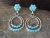 Zuni Indian Sterling Silver Turquoise Inlay Dangle Post Earringse Signed Peina