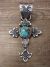 Navajo Indian Cast Sterling Silver & Turquoise Cross Pendant Signed Billah