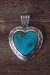 Navajo Indian Sterling Silver Kingman Turquoise Heart Pendant  - Elgin Tom