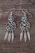 Navajo Sterling Silver Turquoise Coral Dreamcatcher Dangle Feather Earrings!
