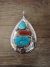 Zuni Sterling Silver Turquoise & Coral Snake Pendant Signed Effie C