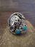 Navajo Sterling Silver & Turquoise Growling Bear Ring by Saunders -  Size 12