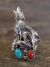 Navajo Sterling Silver Wolf Turquoise & Coral Ring Size 7 - Platero
