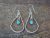 Navajo Indian Sterling Silver Turquoise Hoop Dangle Earrings by Sylvia Chee