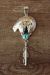 Navajo Sterling Silver Turquoise Arched Bear Feather Pendant - JH