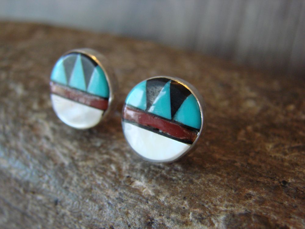 Martinez Details about   Zuni Sterling Silver Turquoise Multistone Inlay Post Earrings T 