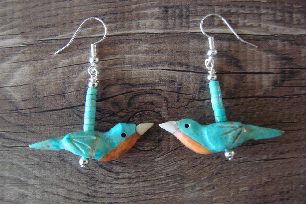 Hand Carved Turquoise Robin Fetish Earrings by Matt Mitchell!