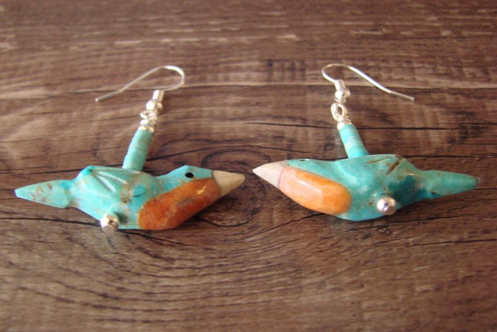 Hand Carved Turquoise Robin Fetish Earrings by Matt Mitchell! 