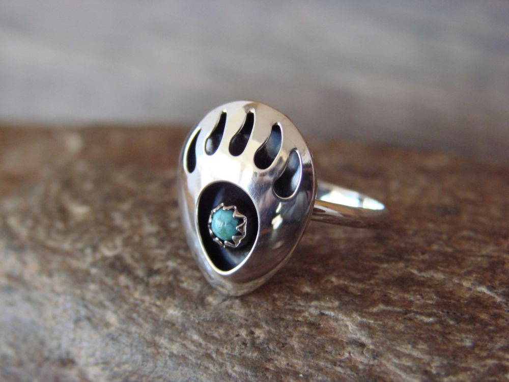 Navajo Indian Jewelry Sterling Silver Turquoise Bear Paw Ring Size 5 1/2 
