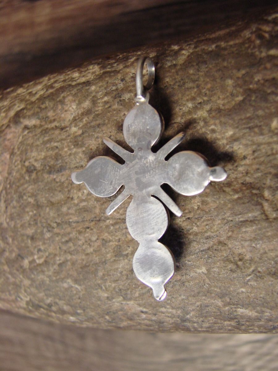 Zuni Indian Jewelry Sterling Silver Turquoise Cross Pendant Jonathan Shack 