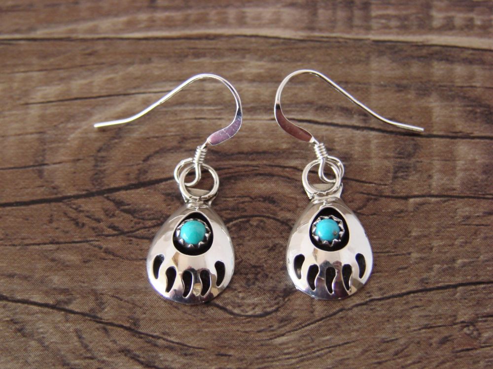 Navajo Indian Jewelry Sterling Silver Turquoise Bear Paw Post Earrings! 