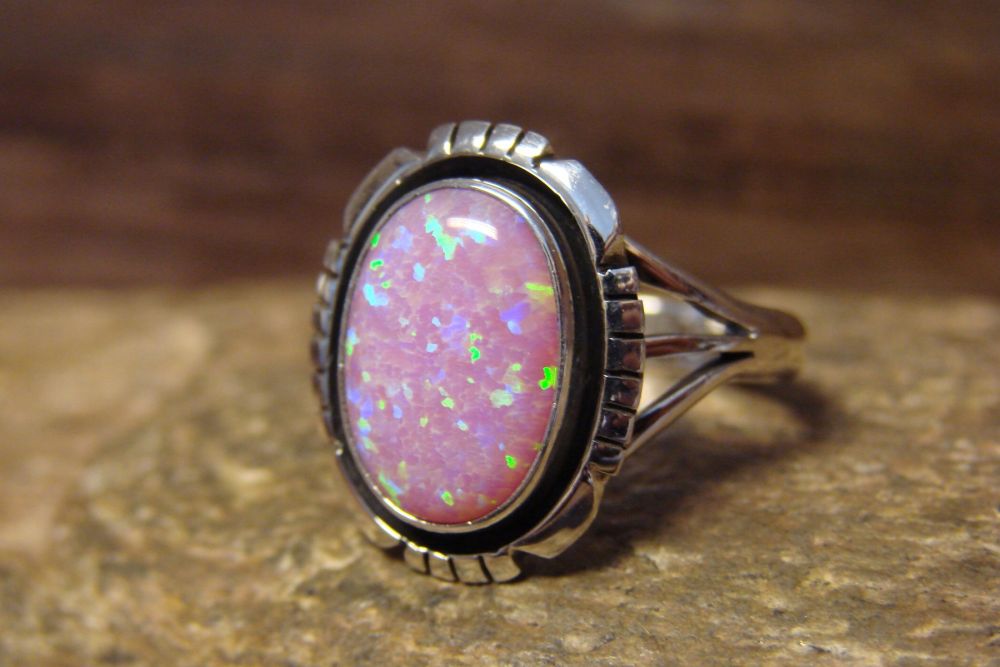 Size 5 1/2 Lincoln Navajo Indian Sterling Silver Pink Opal Ring J 