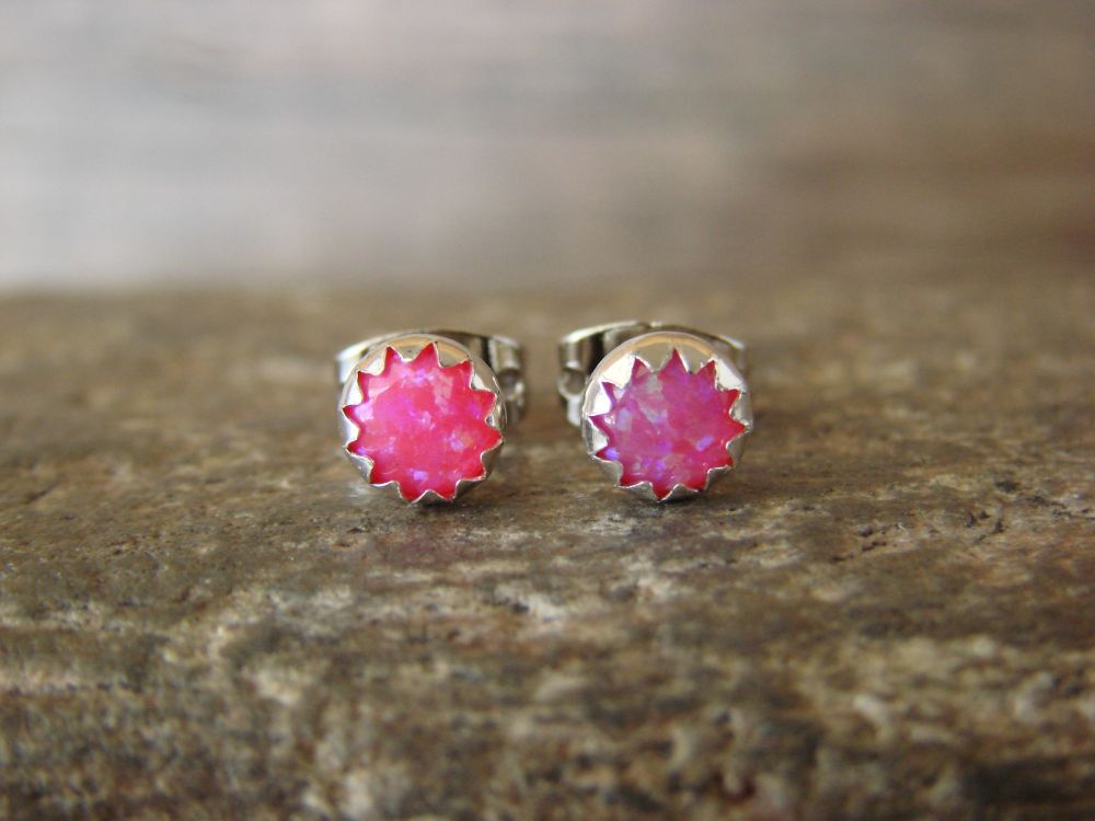 Zuni Indian Jewelry Sterling Silver Pink Opal Post Earrings! 