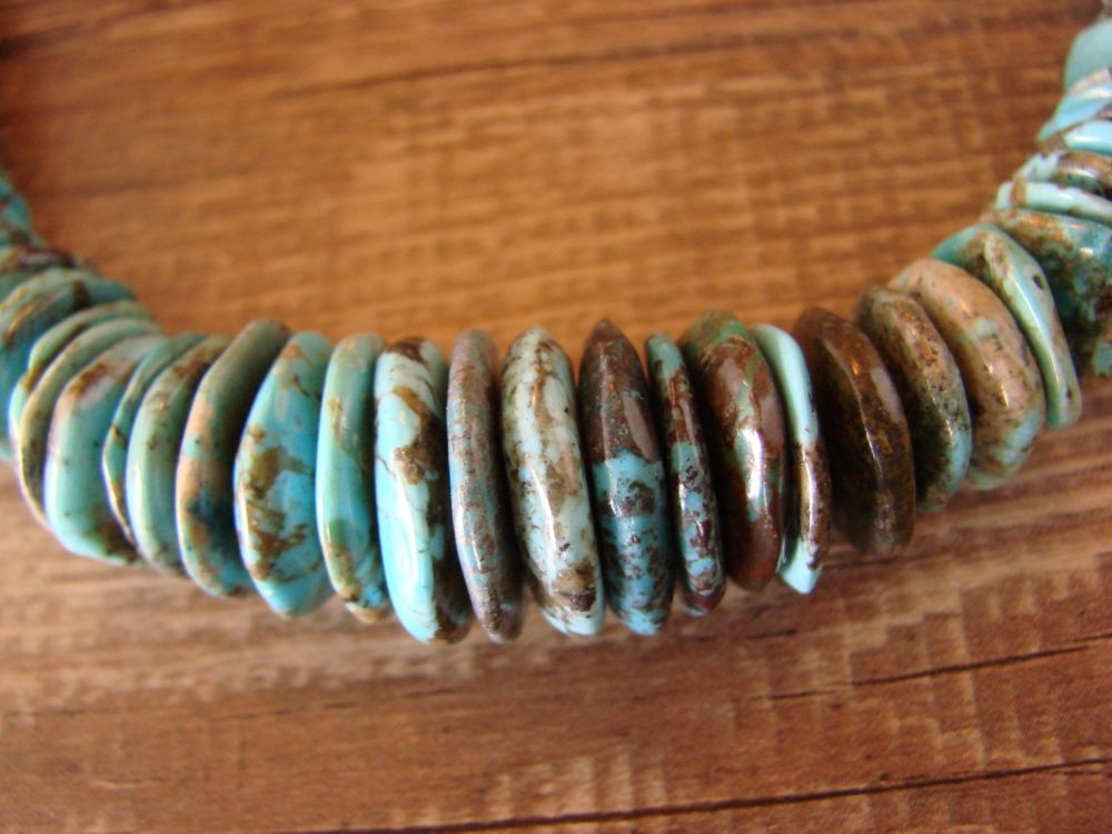 Native American Indian Hand Strung Turquoise Graduated Bead Necklace 