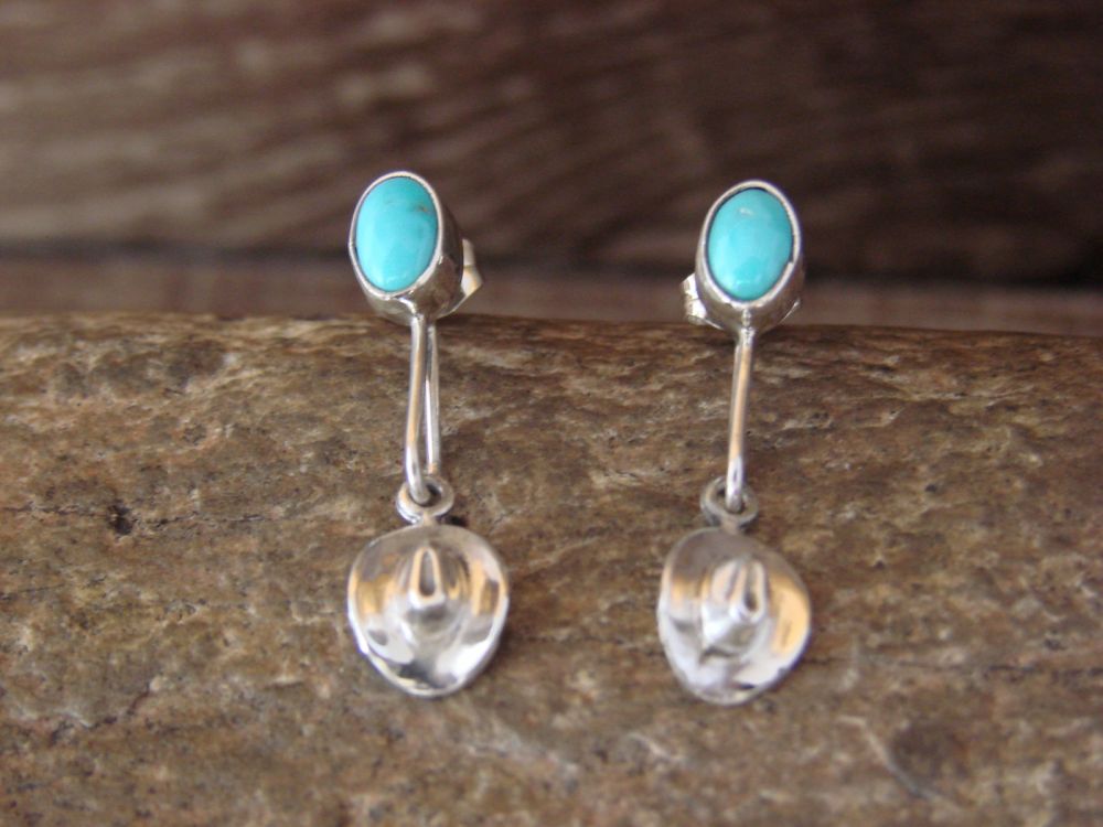 Navajo Indian Turquoise Sterling Silver Cast Naja Dangle  Earrings Chee 