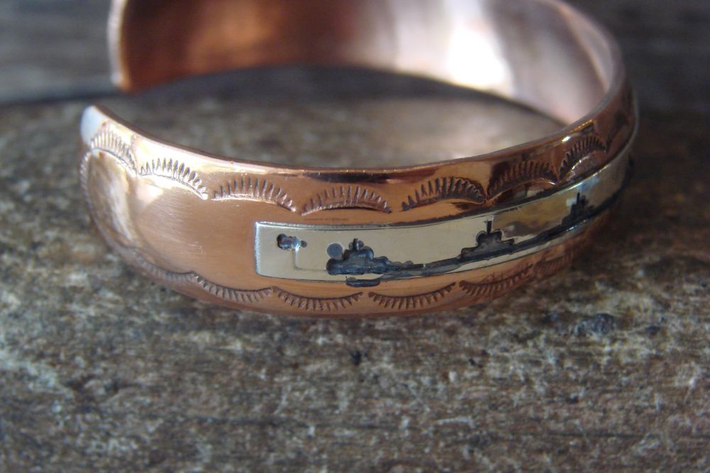 Navajo Hand Stamped Copper & Sterling Silver Bear Track Bracelet by Skeets 