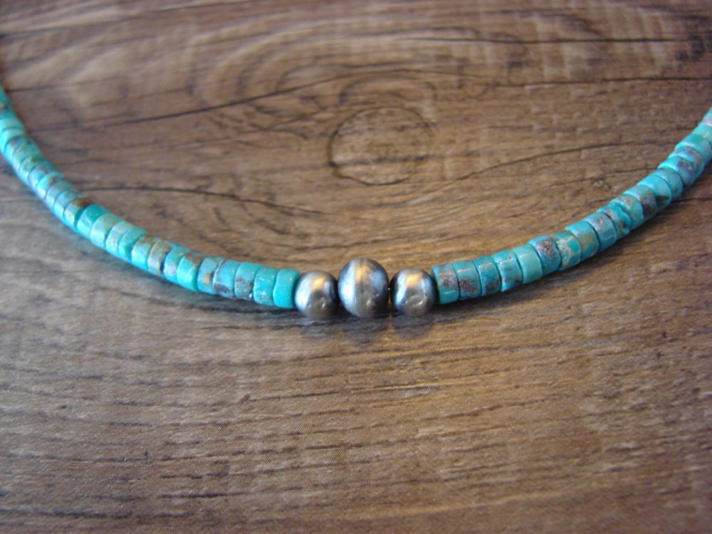Navajo Hand Strung Square Turquoise Desert Pearl Bracelet by Doreen Jake 