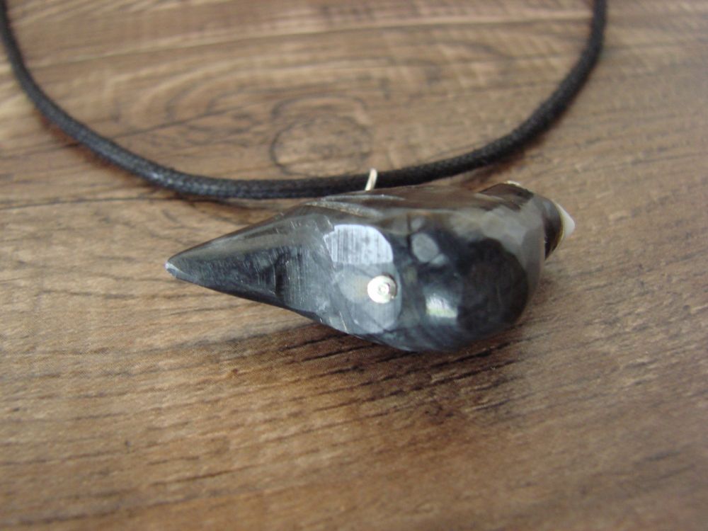 Hand Carved Picasso Marble Quail Fetish Necklace by Matt Mitchell 
