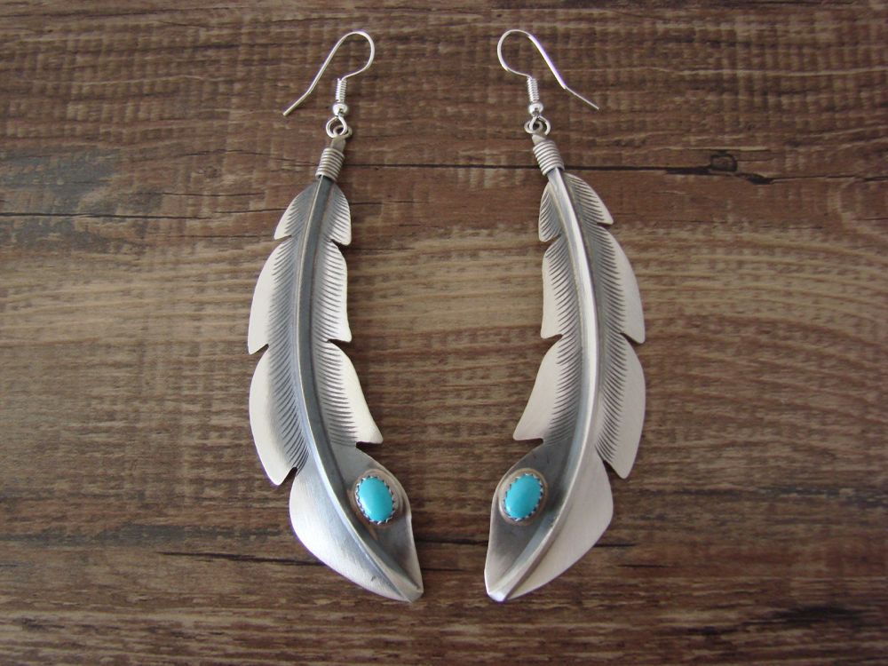 Native American Indian Jewelry Sterling Silver Turquoise Feather Earrings -  Louise Joe
