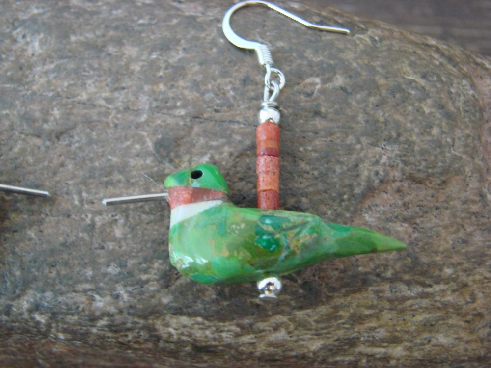 Hand Carved Mohave Turquoise Parrot Bird Fetish Earrings Matt Mitchell! 