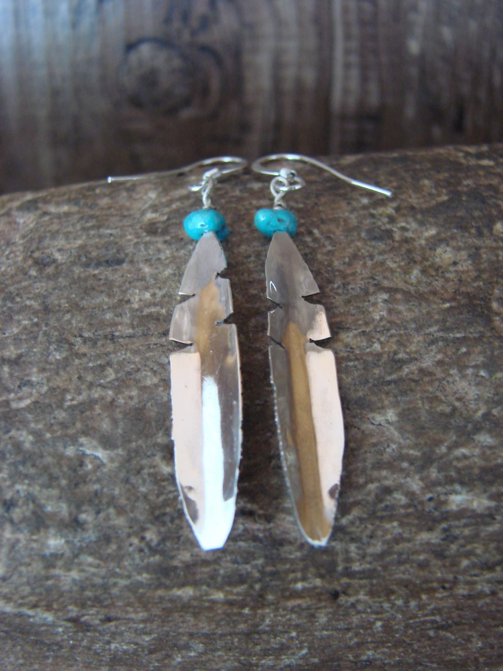 Marvin Arviso Native American Indian Jewelry Sterling Silver Feather Earrings 